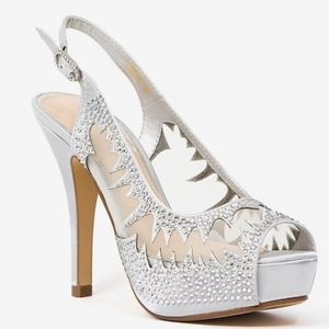 Lady Couture Dream Embellished Peep-Toe Stiletto Slingback Heel, Silver